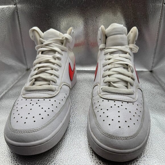Size 11.5 Nike Court Vision Mid White Crimson Womens Leather Sneaker CD5436-102 - Picture 2 of 9